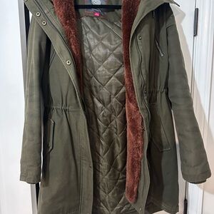Vince Camuto Olive Utility Jacket with Faux Fur Lining